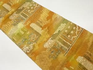 本場筑前博多変わり横段に花唐草・兎模様織出し名古屋帯